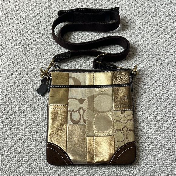 Coach Gold and Brown Patchwork Crossbody Bag - Picture 1 of 13